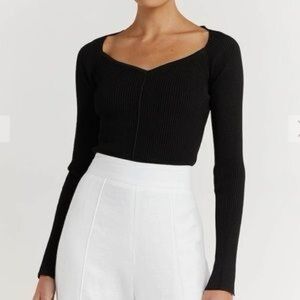NWT DISSH Black Sweetheart Ribbed Knit Top